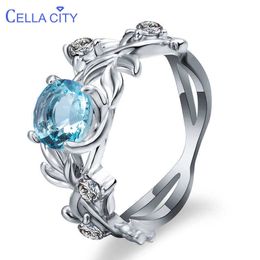 Band Rings Cellity Silver 925 Jewellery Gemstones Ring for Women Aquamarine Zircon Hollowed out Flowers Size6 7 8 9 10 Engagement cessory J230517