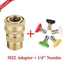 New High Pressure Washer Copper Connector Adapter M22 Male 1/4" Female Quick Connection Adapter 5 Pcs Car Washing Nozzles