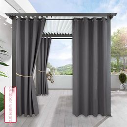 Curtain Outdoor Pavilion Terrace Finished Waterproof Cross-border Perforated Blackout Curtains