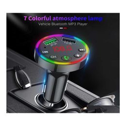 Car Audio Bluetooth Fm Transmitter 7 Colours Led Backlit Radio Mp3 Music Player Atmosphere Light O Receiver Usb Charger2023950 Drop D Otvyt