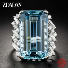 Band Rings ZDADAN 925 Sterling Silver Charm Square Aquamarine Ring For Women Fashion Wedding Zircon Jewelry Gift J230517