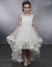 Girl Dresses Fashion High Low Tiered Flower For Wedding A Line Toddler Pageant Gowns Tulle Appliqued Kids Prom Dress