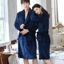 Men's Sleepwear Men Warm Slpwear Bath Robe Coral Flce Couples Flannel Bathrobe Pyjamas Night Dressing Gown Women Bride BMR11