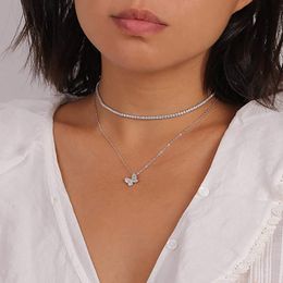 Fashion Popular Hip Hop Zircon Necklace for Women Ins Style Full Diamond Tennis Chain Hot Girl Necklace Choker