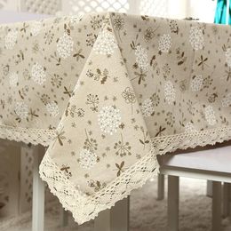 Table Cloth Polyester Cotton White Dandelion Lace Tablecloth Coffee Linen Towel Fresh Green Olive Branch