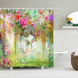 Shower Curtains 3D Printing Beautiful Flowers Polyester Fabric Bathroom Decor Curtain Landscape Waterproof Bath Screen