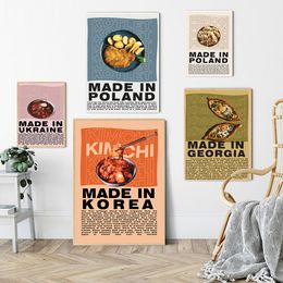 Decorative Objects Pierogi Kimchi Khachapuri Poster Retro Style Korean Food Vintage Wall Art Pictures Cuisine Modern Kitchen Decor Prints Painting 230516