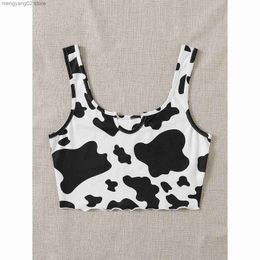 Women's Tanks Camis Fashion Sexy Crop Top Women Camisole Milk Cow Print Y2k Egirl Cool Short Tops Vest Harajuku Sleeveless Tee Tops Cropped Feminino T230517