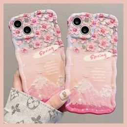 Designer Silicone Phone Case Oil Painting Sakura Suitable for iPhone 14 13 12 Pro max 11 14plus Soft shell Anti-fall phone case