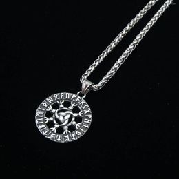 Pendant Necklaces Selling Stainless Steel Round Sunflower Viking Runes Jewellery Biker Sun Design Circle Necklace For Man