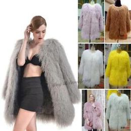 Women's Fur & Faux Women Long Coat Real Mongolian Lamb Jacket Outwear Parka Furry Custom Made Colours 2023