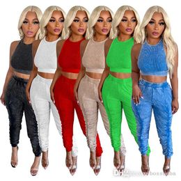 Women Tracksuits Two Pieces Set Designer 2023 New Fashion Ladies Sleeveless Solid Sport Set Casual Sportwear 6 Colours S-XXL