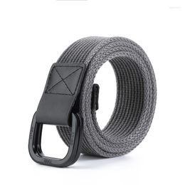 Belts Women Men Canvas Waist Double Rings Buckle Waistband Strap Ring Shape Solid Unisex Casual Belt 110-140