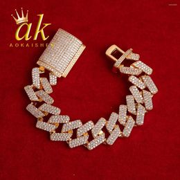 Link Bracelets Aokaishen Miami Cuban Chain For Men Hip Hop Bracelet Real Gold Plated Zirconia Fashion Rock Rapper Jewellery