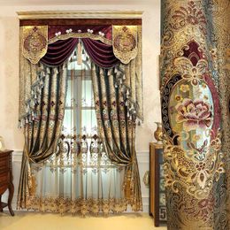 Curtain Pean Luxury Embroidered Curtains For Living Room Blackout Bedroom Embroidery Valance Blue Tulle Drapery Elegant Decoration