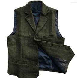 Men's Vests Men's Suit Vest Army Green Single Breasted Herringbone Men Waistcoat Jacket Slim Fit Casual Formal Business