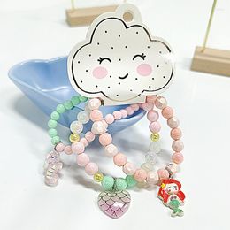 Charm Bracelets Acrylic Beads Children Mermaid Heart Pendant Cute Fashion Adjustable Bracelet For Kids Girls Christmas Jewellery