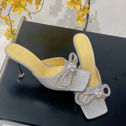 Fashion Women's Pumps Sandals Popular Crystal butterfly PVC Open Toe Square head High Heels Italy Simple Slide Design Career Party slippers EU 35-42