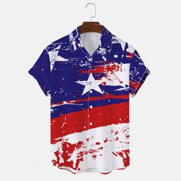 Men's Casual Shirts Mens Independence Day Flag 3D Digital Printing Personalised Fashion Lapel Button T Shirt Short Sleeve Ethnic Business