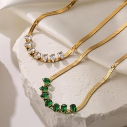 Choker BUY 316L Stainless Steel Luxury Non-fading Water Drop Shape Green Crystal Zircon Necklace For Women Gift