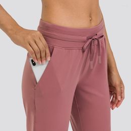 Active Pants Solid Colour Soft Women Comprehensive Training Sport Pant Fintess Yoga Legging Drawstring Feet Trouser Pocket Factory Custom