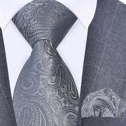 Bow Ties GUSLESON 8cm Men Pocket Square Set Silk Cashew Pattern Necktie Handkerchief Superior Quality Suit Wedding Business Gift Tie