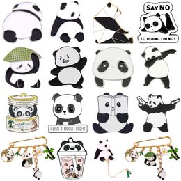 Cartoon Cute Animal Panda Enamel Pins Chain Pendant Panda Milk Tea Books Bamboo Alloy Brooch Badge Sweet Woman Jewellery Gift