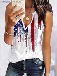 Women's Tanks Camis Women American Flag Waffle V-Neck Tank Top Colorful Printed Sleeveless Patriotic Shirts Summer Casual Vest Summer 4th of July T230517