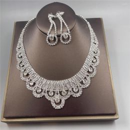 Necklace Earrings Set Luxury Rhinestone Wedding Round Crystal Statement For Bride African Bridal