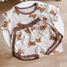 Clothing Sets MILANCEL 2023 Summer Kids Suit Bear Print Tees And Loose Shorts 2Pcs Korean Set For Girls Boys