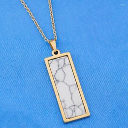 Pendant Necklaces FYSL Light Yellow Gold Colour Rectangle Shape White And Green Turquoises Stone Link Chain Necklace Trendy Jewellery