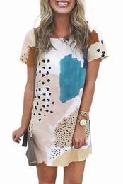 light Blue Leopard Splicing Color Block Mini Dress X7PN#