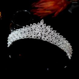 Hair Clips Baroque Gorgeous CZ Bridal Crown Cubic Zirconia Flower Type Tiaras Retro Crystal Headpieces Women's Wedding Accessories