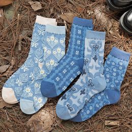 Socks Hosiery Women's cotton socks fashionable women's socks Japanese style ethnic blue long harajuku retro flowers girls cute socks P230517