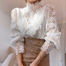 Women's Blouses Shirts Women's leaked blouse with petals and collar white shirt for women with flaps and lace P230517