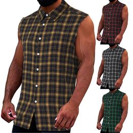 Men's Tank Tops Summer Top Shirt Men Sleeveless Plaid Shirts Cotton Linen Slim Fit For Vest Fitness Streetwear Chemise