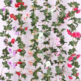 Decorative Flowers 2.2M Wisteria Autumn Artificial Flower Vine Wreath Wedding Arch Decoration Fake Plant Leaf Rattan Trailing Ivy