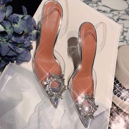 Scarpe eleganti Merek Wanita Pompa Mewah Kristal Slingback Sepatu Hak Tinggi Musim Panas Pesta Pernikahan Ukuran Plus 230516