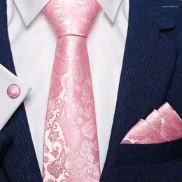 Bow Ties Fashion Peach Pink Men Gifts Tie Hanky Cufflinks Coral Silk Necktie Gravat Business Wedding Party Set