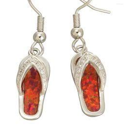 Dangle Earrings KONGMOON Beach Flip Flops Red Fire Opal CZ Silver Plated Jewellery For Women Drop