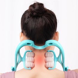 Back Massager Cervical Spine Massager Swan Shape Sixwheel Neck Massager Roller Pressing Manual Massage Cervical Spine Health Care 230517