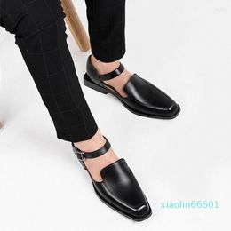 Dress Shoes Black Casual Business Men Buckle Strap Round Toe Sandals For With Size 38-46