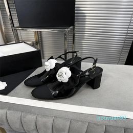 Designer -Women Camellia High Heel Sandals block heels interlocking C pearls slippers slides Fashion 9cm 8.5cm Stiletto Sandal Top designer Luxurys ladies wedding