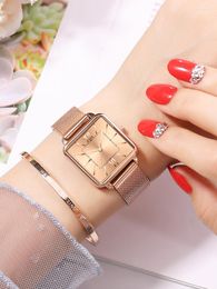 Wristwatches Ins Style Square Dial Women Watch Minimalist Design Wristwatch Luxury Elegent Female Clock Mesh Stainless Steel Band For