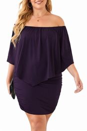 multiple Dressing Layered Purple Mini Poncho Dress 87Ho#