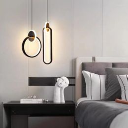 Pendant Lamps Nordic LED Simple Gold Black Suspension Chandelier Hanging Lights For Bedroom Bedside Reading Restaurant Bar Decorative