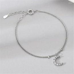 Link Bracelets Summer Simple Metal Silver Colour Crystal Moon Bracelet Fashion Birthday Gifts Women's Chain Sweet Girl Jewellery