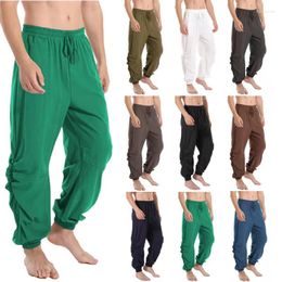 Men's Pants Men's Harun European And American Cotton Linen Solid Casual Loose Lace Up Leggings Large Multi Color