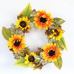 Decorative Flowers 50cm Sunflower Wreath Wedding Decoration Large Autumn Rattan Circle Simulation Flower Garland Home Decor Door Hanging