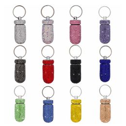 Diamond Small Medicine Bottle Keychains Portable Waterproof Aluminium Alloy Medicine Tank Storage Box 12 Colours